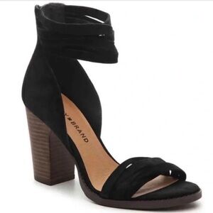 Lucky Brand Lakisha Black Suede chunky block high heel strappy sandal 8